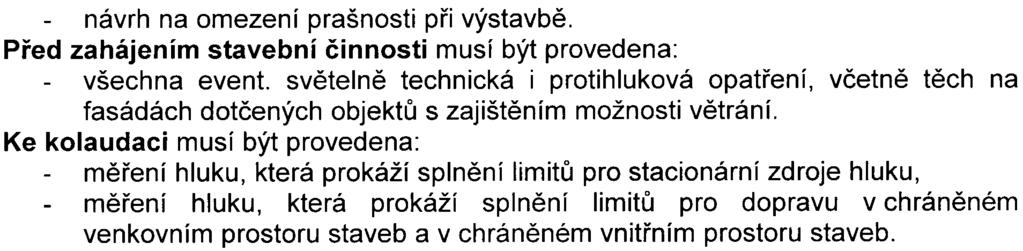 - návrh na omezení prašnosti pøi výstavbì. Pøed zahájením stavební èinnosti musí být provedena: - všechna event.