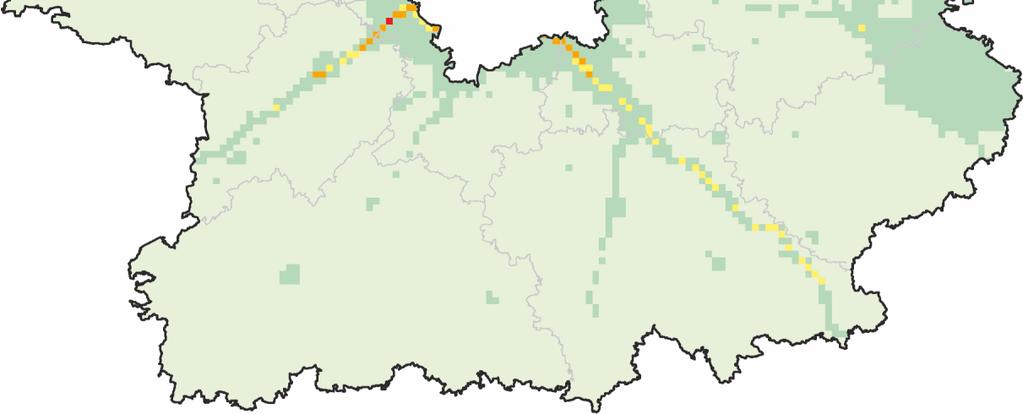 Obrázek 28: Pole průměrné roční koncentrace NO2, zóna CZ02 Střední Čechy, pětiletý průměr za roky 2008-2012 Zdroj dat: ČHMÚ Shrnutí Pro koncentrace oxidů dusíku je velmi důležité, je-li území