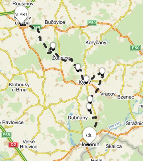2. dne zájezdu ( zdroj: www.mapy.