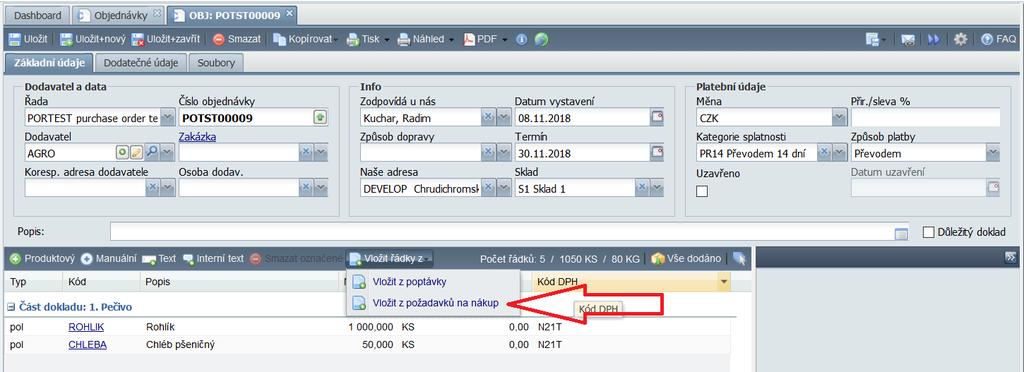 Program je k dispozici v menu a rovněž v evidenci zakázek, kde se v něm přednastaví filtr na aktuálně otevřenou zakázku.