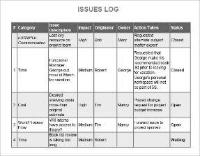 Risk Management Issue Log Change Request Illustrative Risks