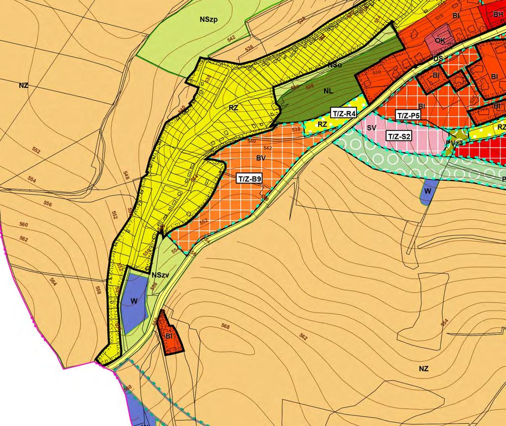 Obrázek 1: Výřez z platného ÚP Urbanistická koncepce dále kladu důraz na jednotlivé uzlové body kompozice.