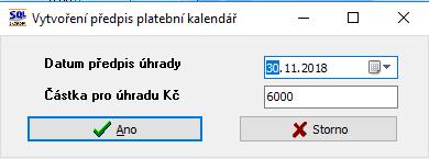 do platebního kalendáře?. Po kladné odpovědi program nabídne datum pro předpis úhrady a částku podle obratu na straně Dal.