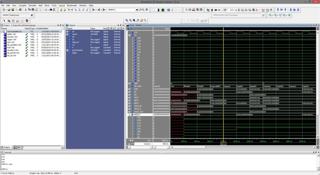 Zahájení simulace Uživatel vybere v základním menu položku Simulate Start Simulation a musí zvolit soubor system_tb.vhd, což je test bench pro daný paralelní systém. Tím zahájí celou simulaci.