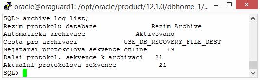 Výpis ukazující aktivní režim archivace redo logů. Obrázek 21: režim archivace - zdroj: vlastní zpracování Soubor LISTENER.