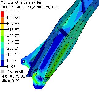 Optistruct do formátu pro Ansys. Model materiálu přepáţy je nyní bilineární homogenní izotropní se zpevněním. Po analýze tohoto modelu se dosáhlo jiţ příznivějších výsledů hodnot max.