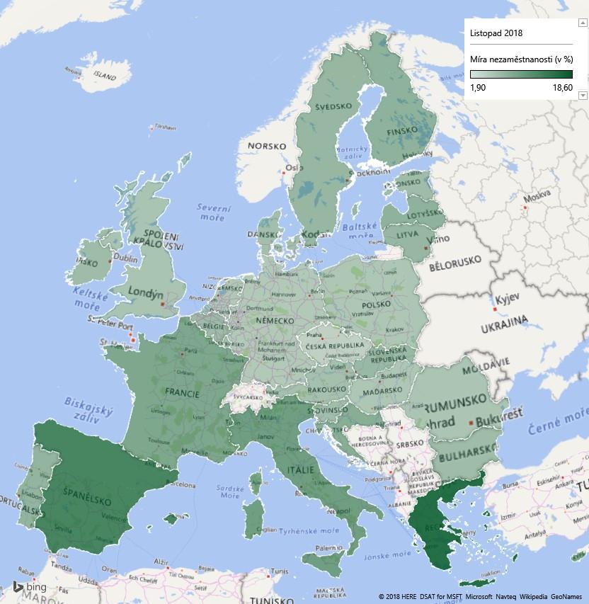 Mezi členskými státy má nejnižší míru nezaměstnanosti Česká republika (1,9 %), následovaná Německem (3,3 %), Nizozemskem (3,5 %), Maďarskem a Maltou (obě 3,7 %).