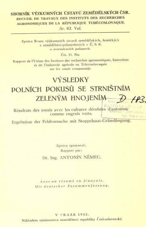 Meziplodina V PRAZE 1932 Obohacení půdy o org.