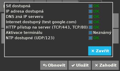 Aktualizace systému provede update firmware terminálu, pokud je k dispozici. Tlačítko použijte pouze po vyzvání pracovníkem technické podpory. Více informací kap. 5.