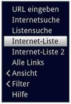8.20.2 Volba nabídky Aby se ulehčilo vyhledání internetových odkazů, disponuje Váš přístroj různými nabídkami internetových odkazů.