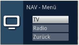 11.3 Přepnutí TV / Radio > Stiskem tlačítka 0 vyvoláte Menu NAV navigátoru.