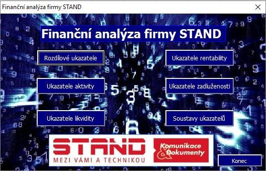 likvidity a Soustavy ukazatelů. Program umožňuje výpočet všech ukazatelů, které byly analyzovány v této práci.