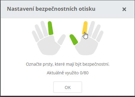 4. Klikněte na otisk prstu, který má být bezpečnostní. 5. Klikněte na tlačítko OK a poté na tlačítko Uložit. Obr.