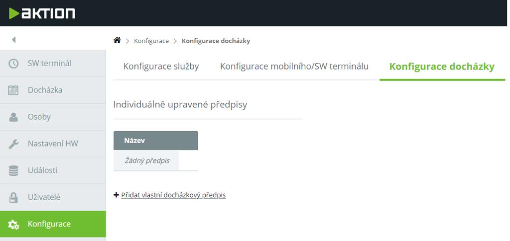 Konfigurace docházky Pokud vám nevyhovuje některý ze systémových přednastavených předpisů pro výpočet docházky, můžete si vytvořit až 5 vlastních docházkových předpisů.