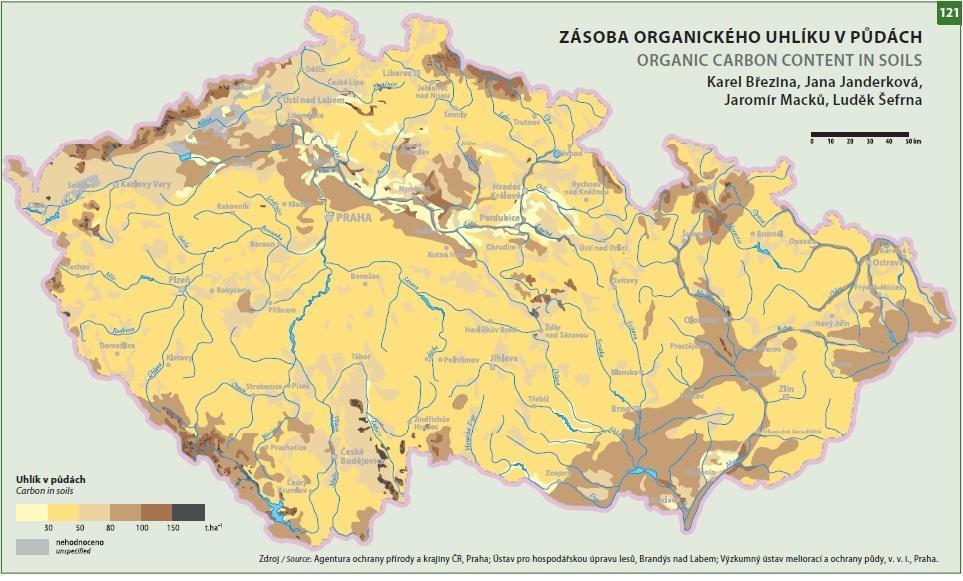 Obr. 8: Zásoba organického uhlíku v půdách Zdroj: Atlas krajiny České republiky 2009 5. Uhlík v lesních půdách 5.1.