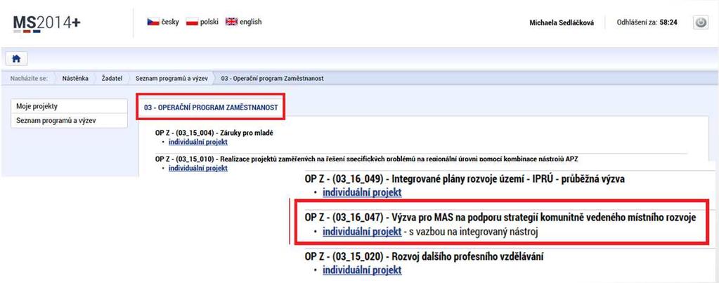 (uživatel vybere správný OP) Otevřené výzvy (uživatel vybere