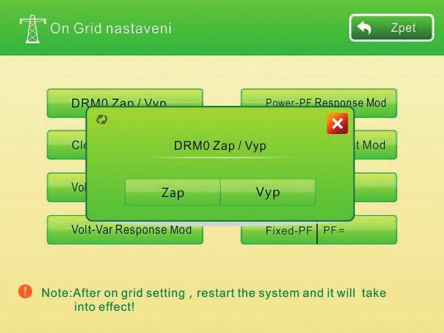 Podle nastavení času nabíjení a vybíjení. 6.1.2 Režim úspory energie Stiskněte zap nebo vyp pro nastavení testovací funkce DRM0.