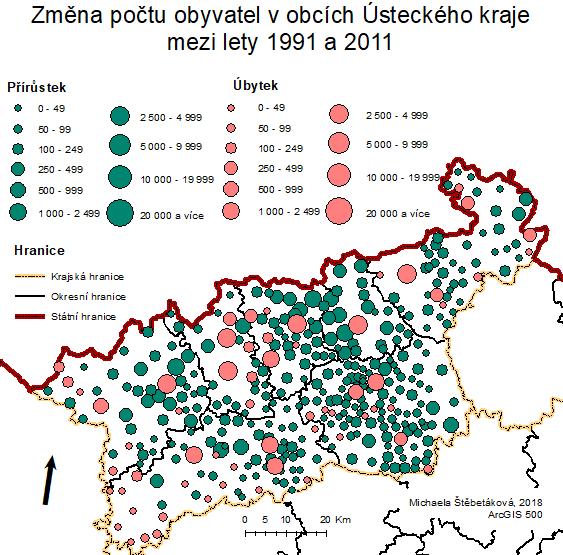 obyvatel v Jirkově u Chomutova, počet obyvatel se zde zvýšil o více než 2000 osob. Další obce, které v tomto období zaznamenaly přírůstek, jsou Trmice, Krupka, Lom, Chlumec, Proboštov a Postoloprty.