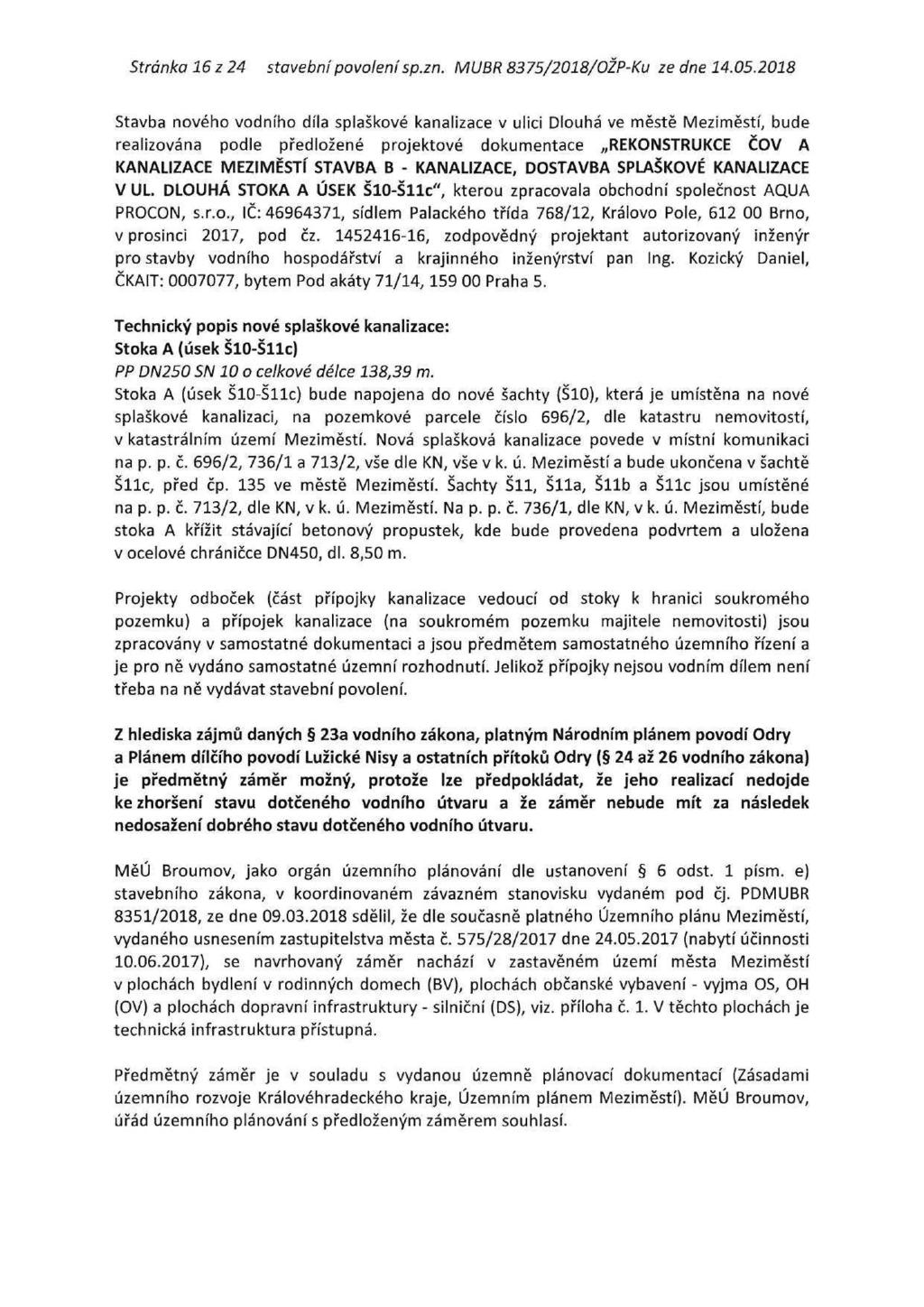Stránka 16 z 24 stavební povolení sp.zn. MUBR 8375/2018/OŽP-Ku ze dne 14.05.
