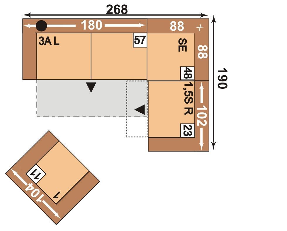 1 = Sessel Ploca lůžka: 198 x 123 cm 2 3AL-S-1,5SR-1 3AL = 3-Sitzer mit Querscläfer-unktion, Armlene