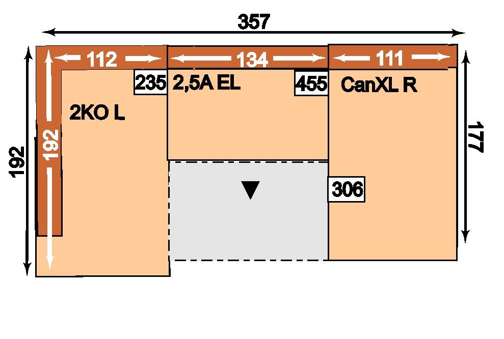 ledinoý poltář Ploca lůžka: x cm 0 KOL-,AEL-CanXLR -sedák kombielement s přístaným taburetem
