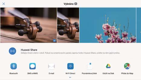 Používání funkce Huawei Share pro přijímání souborů: Potáhněte prstem dolů ze stavového řádku, otevřete panel zkratek a poté