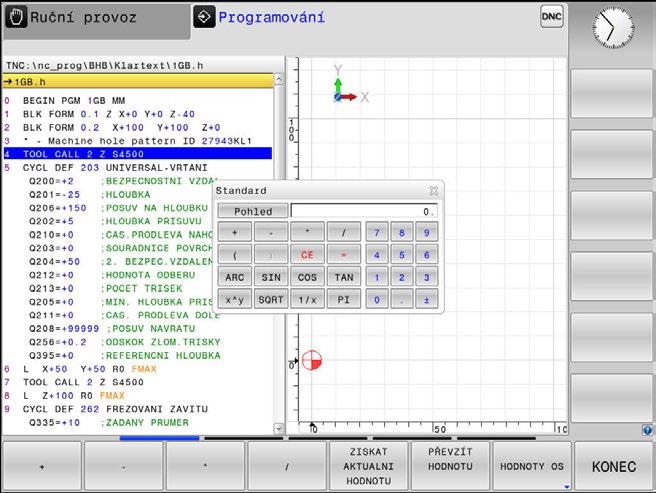 Programovací pomůcky Kalkulátor 6 6.8 Kalkulátor Ovládání Řídicí systém je vybaven kalkulátorem s nejdůležitějšími matematickými funkcemi.