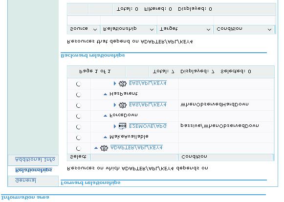 Relations to resource objects When requesting relations the following relationship types are listed: v v v v v v v v v MakeAvailable MakeUnavailable HasParent HasPassiveParent Externally HasMonitor