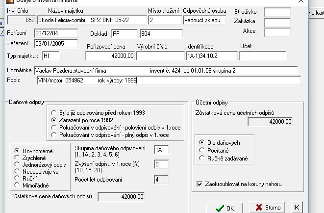 interní doklad. Vyplní se datum zaúčtování, poznámka, účetní text a předkontace. Opět se vše potvrdí kliknutím na ok. 4.