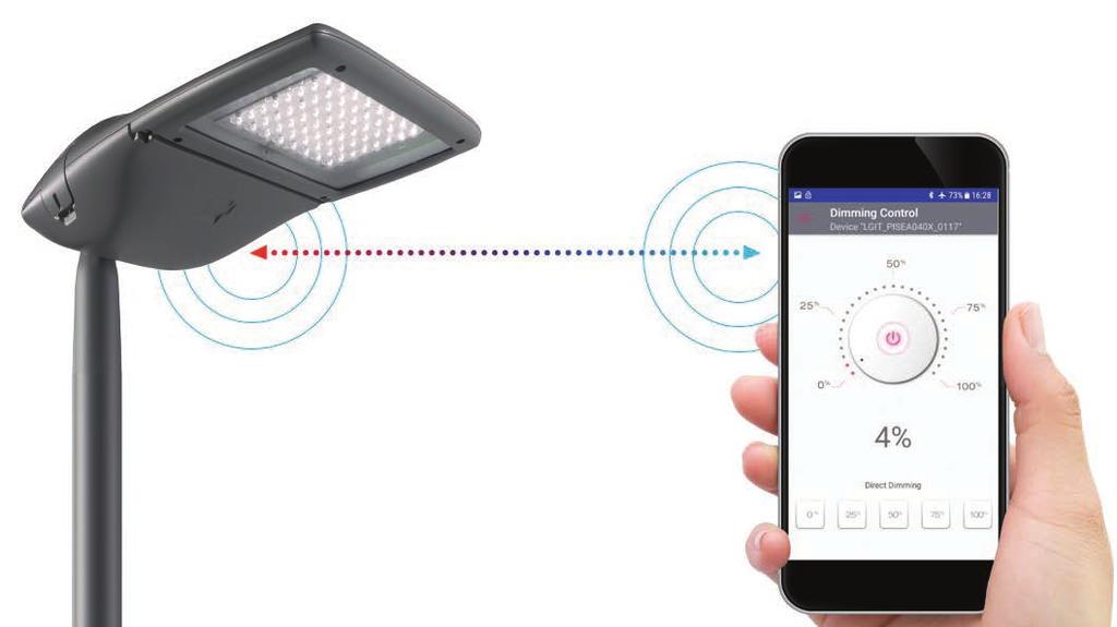 Ampera OVLÁDACÍ SYSTÉMY Bluetooth řešení Bluetooth řešení od společnosti Schréder obsahuje 3 hlavní komponenty: Bluetooth adaptér zapojený do modulárního předřadníku svítidla (vysílač/přijímač BLE)