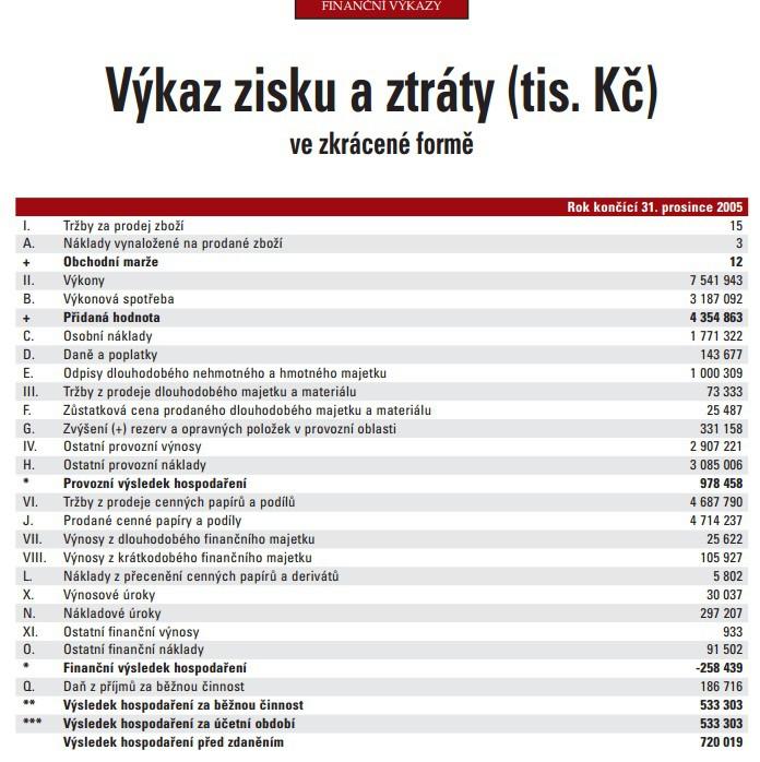 rok 2005 A2: Výkaz zisku