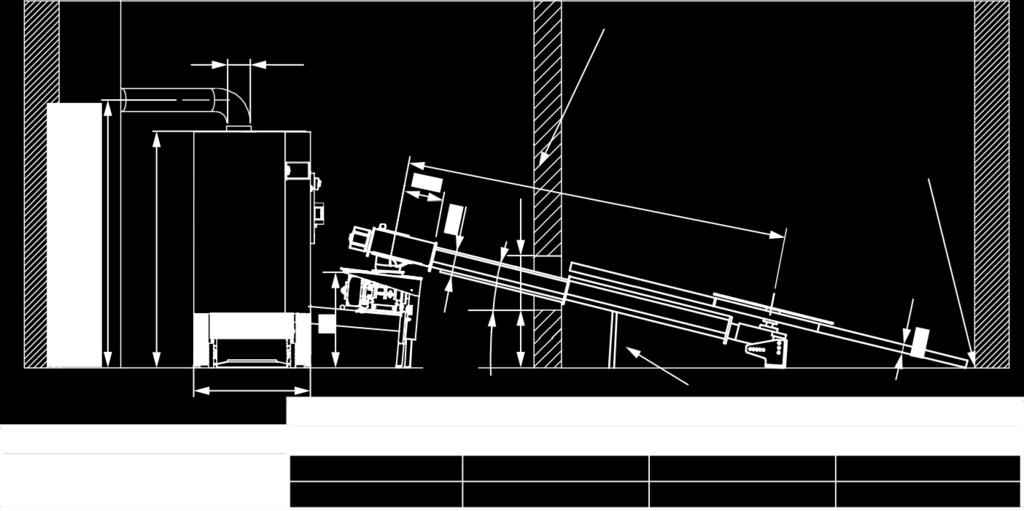 Kotle na štěpku. Kotel na štěpku ECO-HK 20-20 s vynašečem paliva ECO-RA komín.tahu ECO-HK 20-: 6 ECO-HK 40-60: ECO-HK 70-20: 20 Vzdál. ode zdi min.