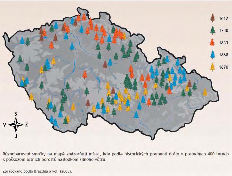 Větrné kalamity v Českých lesích od