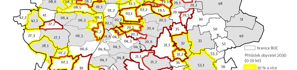 MAPA / 09 BUC S NEJVYŠŠÍMI PŘÍRŮSTKY OBYVATEL 0 19 LET A