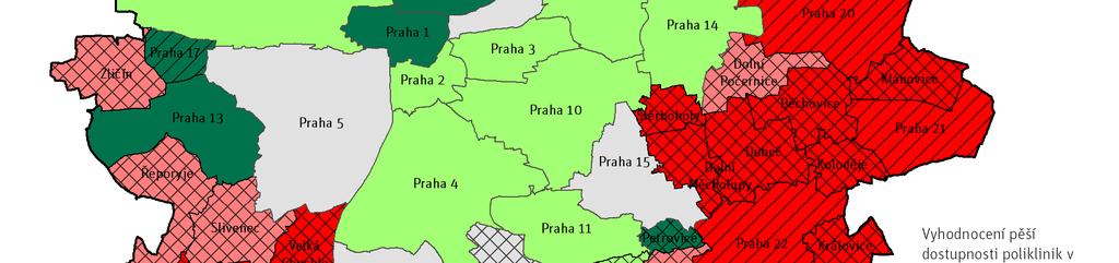 MAPA / 07 V Y HODNOCENÍ P ĚŠÍ D OSTUP NOSTI P OLIKLINIK V MĚSTS K Ý C H Č Á STECH (2018) Ze souhrnného vyhodnocení pěší dostupnosti poliklinik vyplývá, že obyvatelé 36 MČ (63 % z celkového počtu MČ)