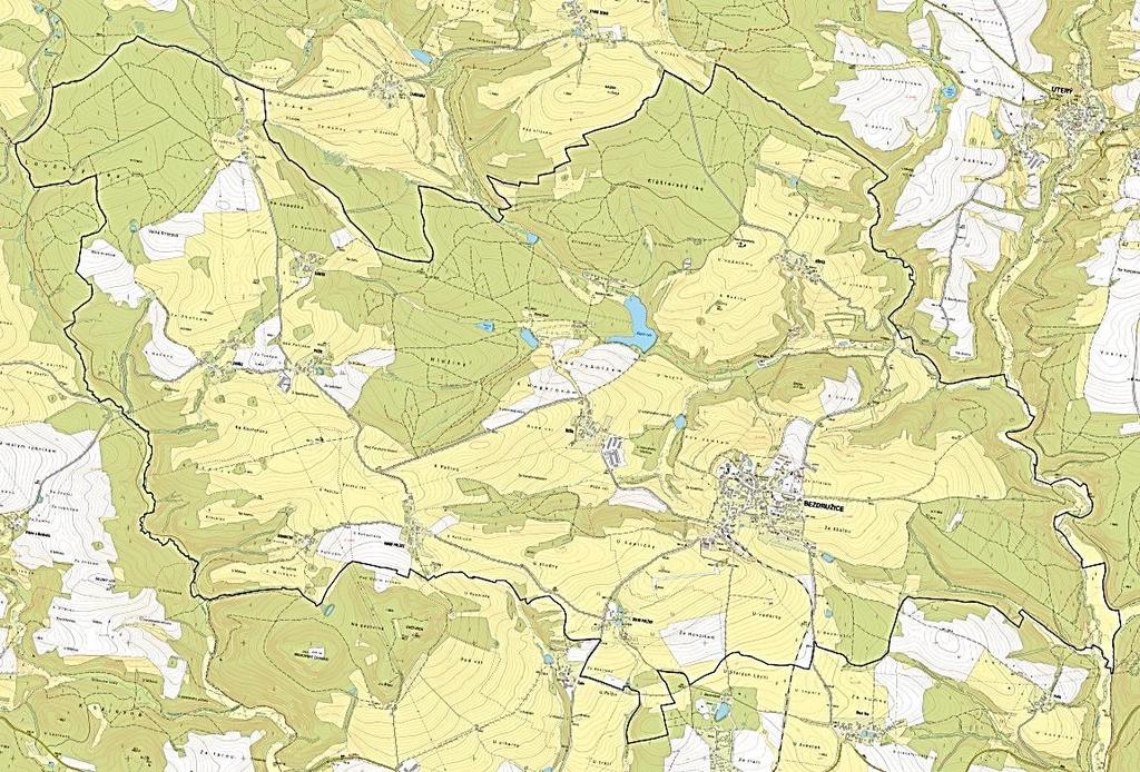 STUDIE REVITALIZACE VEŘEJNÉHO PROSTRANSTÍ V SÍDLE ŘEŠÍN ŘEŠÍN BEZDRUŽICE Obrázek 2: Pozice sídla Řešín v rámci správního území města Bezdružice Vlastní řešené území představuje protáhlé veřejné