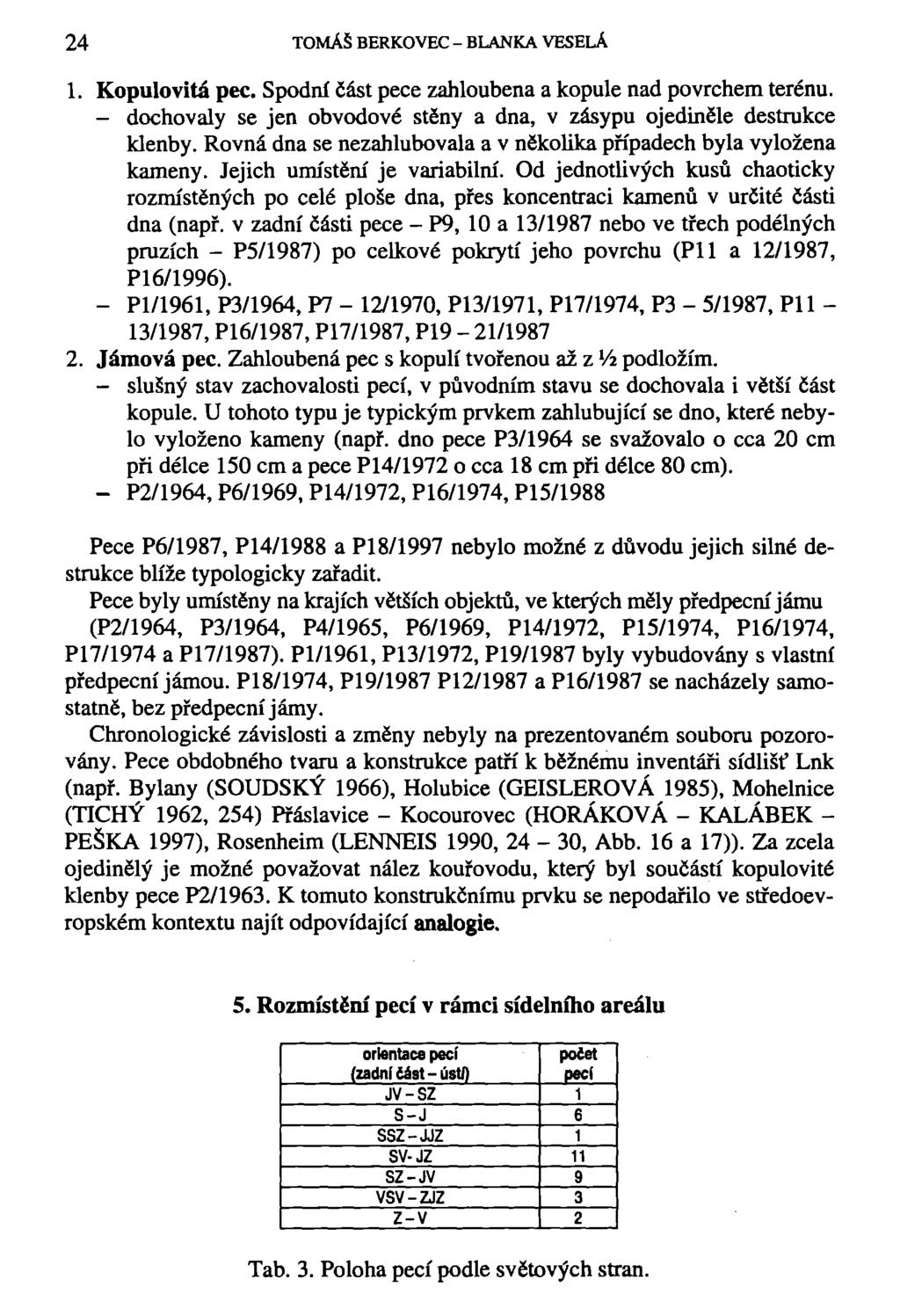 24 TOMÁŠ BERKOVEC - BLANKA VESELÁ 1. Kopulovitá pec. Spodní část pece zahloubena a kopule nad povrchem terénu. - dochovaly se jen obvodové stěny a dna, v zásypu ojediněle destrukce klenby.