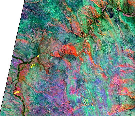 ASTER IRAA 12:8:4 RGB Kopáčková Zelená, modrá Horniny obohacené Al a Ca - Vápence, opuky Červená Horniny