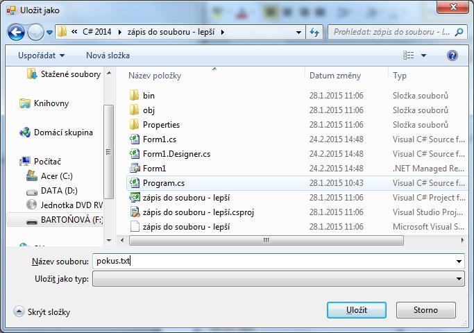 soubor.write("zápis textu: "); soubor.writeline(řádek); soubor.close(); MessageBox.Show("hotovo"); V následujícím projektu došlo k několika vylepšením. 1.