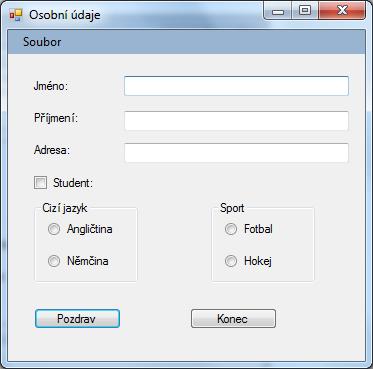 Jednotlivé přepínače pak umístíme na tento kontejner a najdeme je v kategorii Common Controls pod názvem RadioButton.