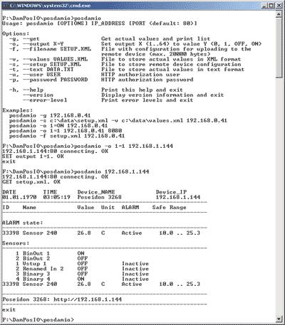 PosDamIO Poseidon Damocles I/O je řádková utilita pro Windows a Linux, pomocí které lze přes XML rozhraní ovládat jednotky Poseidon a Damocles.