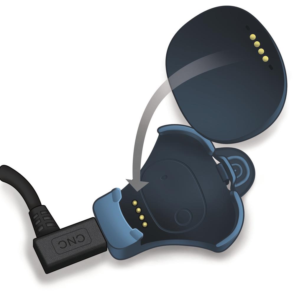 Vysílač Smart Eversense XL Konec s mikrokonektorem USB kabelu připojte do portu v nabíjecí kolébce.