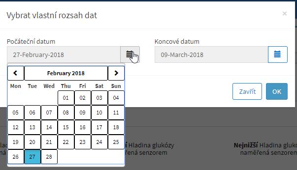 2 Nastavení rozsahu dat V horní části panelu jsou uvedeny možnosti předem definovaného rozsahu dat a možnosti pro nastavení vlastního rozsahu dat.