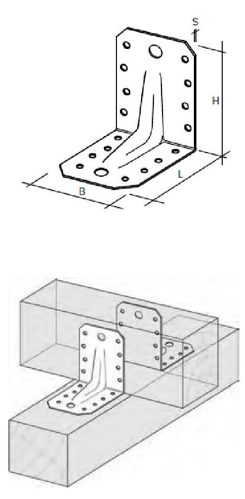 7.2 Posouzení spoje vaznic s vazníkem Spoj vaznic s vazníkem je proveden pomocí úhelníku BeA - typ 4 Rozměry: 105x105x3x90 mm s prolysem Navržené kotvící hřebíky