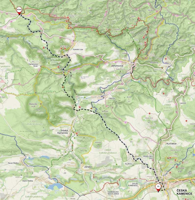 2. termín výlet : 4.května Z Mezní Louky přes Ptačí kámen a Dolský Mlýn do Č. Kamenice Trasa 1: 15 km Mezní Louka BUS č 434.- T.modrá Divoká soutěska T.modrá Ptačí kámen vyhlídka odbočka T.