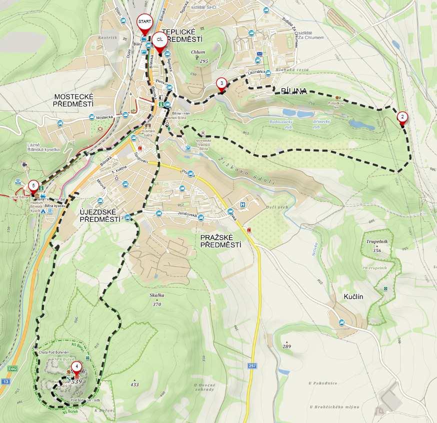 5. termín výletu: 25.května Výstup na Bořeň a naučnou stezkou pohádkovým lesem Trasa: 16km Bílina žel.st.- Kyselka, lázně- chata pod Bořněm- rozc. Pod Bořněm- vrchol Bořeň -rozc. pod Bořněm - sídl.