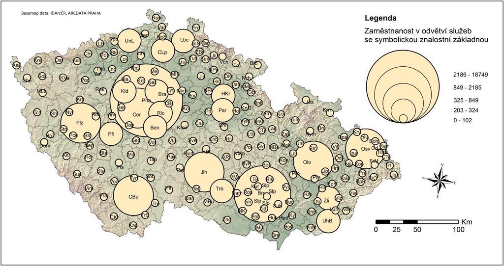 12 Mapa 3 Rozmístění služeb se symbolickou znalostní základnou