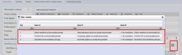 Horizontální principy V záložce "Horizontální pricipy" musí být u následujících