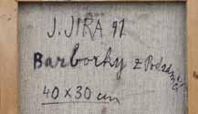 64 64 Josef Jíra (1929 2005) Barborky z Podzámčí olej, asambláž, plátno, 1991, 40 x 30 cm, sign. LD J. Jíra 91, sign. vzadu J.