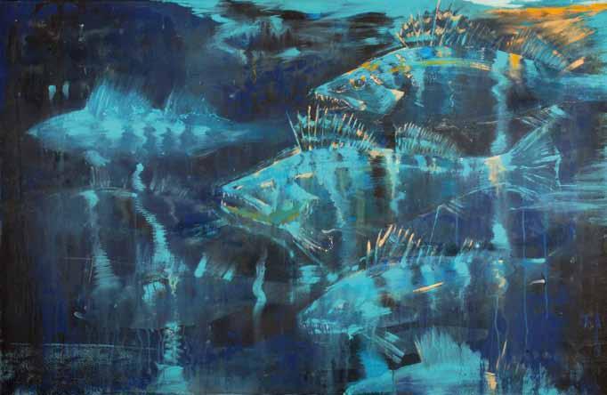 88 88 Martin Salajka (1981) Candáti akryl, plátno, 2017, 95 x 145 cm, Salajka svou tvorbu sám charakterizuje jako expresionismus okořeněný podivností symbolismu.